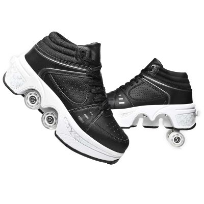 LrpoIv Roller Skate Shoes for Men and Women, Double-Row Deform Quad Roller Skates Invisible Pulley Shoes Skating Shoes Outdoor Sneakers for Youth Boys and Girls, Men and Women