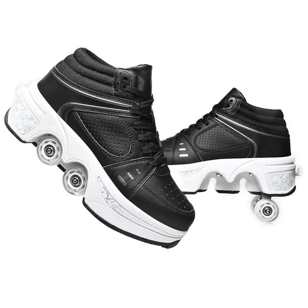 LrpoIv Roller Skate Shoes for Men and Women, Double-Row Deform Quad Roller Skates Invisible Pulley Shoes Skating Shoes Outdoor Sneakers for Youth Boys and Girls, Men and Women