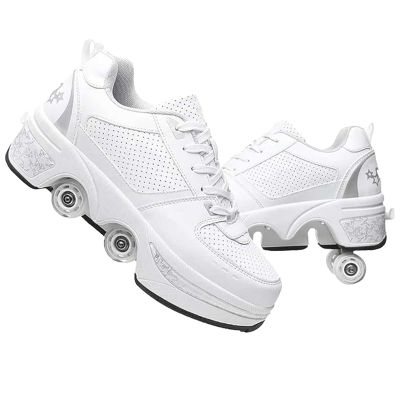 LrpoIv Roller Skate Shoes for Men and Women, Double-Row Deform Quad Roller Skates Invisible Pulley Shoes Skating Shoes Outdoor Sneakers for Youth Boys and Girls, Men and Women