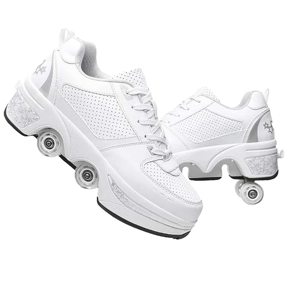 LrpoIv Roller Skate Shoes for Men and Women, Double-Row Deform Quad Roller Skates Invisible Pulley Shoes Skating Shoes Outdoor Sneakers for Youth Boys and Girls, Men and Women
