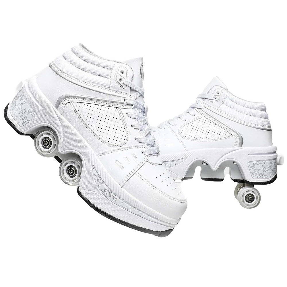 LrpoIv Roller Skate Shoes for Men and Women, Double-Row Deform Quad Roller Skates Invisible Pulley Shoes Skating Shoes Outdoor Sneakers for Youth Boys and Girls, Men and Women