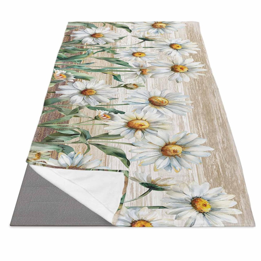 Rocking Giraffee Yoga Mat Towel Beautiful White Daisy Flowers Non Slip Hot Yoga Mat Towel with Corner Pockets Absorbent Microfiber Yoga Towels for Hot Yoga, Bikram, Pilates, 26x70 Inch