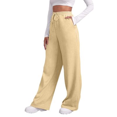ZHUER Wide Leg Sweatpants for Women Elastic High Waisted Yoga Pants Comfy Casual Pants Trendy Baggy Sweatpants with Pockets B- Khaki