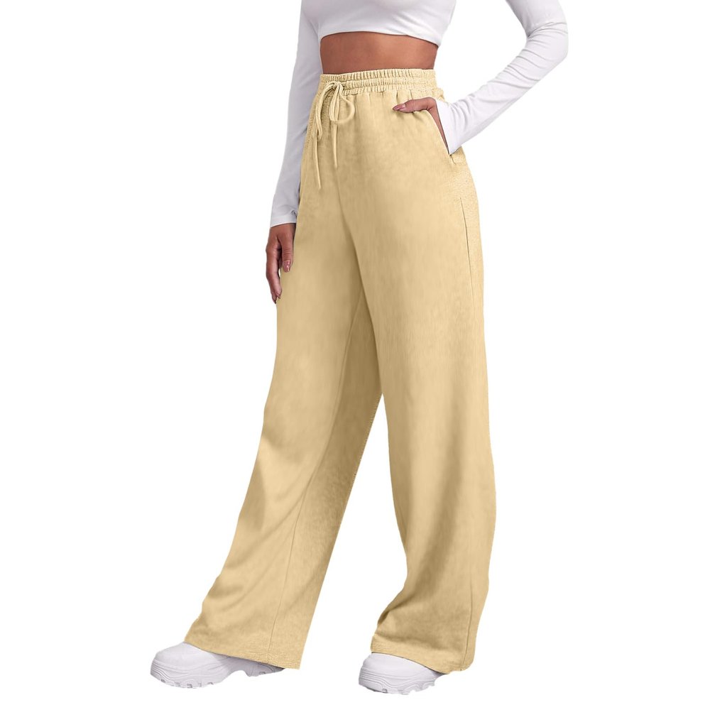 ZHUER Wide Leg Sweatpants for Women Elastic High Waisted Yoga Pants Comfy Casual Pants Trendy Baggy Sweatpants with Pockets B- Khaki