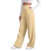 ZHUER Wide Leg Sweatpants for Women Elastic High Waisted Yoga Pants Comfy Casual Pants Trendy Baggy Sweatpants with Pockets B- Khaki view 1