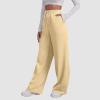ZHUER Wide Leg Sweatpants for Women Elastic High Waisted Yoga Pants Comfy Casual Pants Trendy Baggy Sweatpants with Pockets B- Khaki view 2