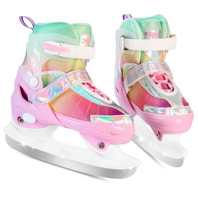 HALOSK Girls Ice Skates for Kids Boys, Adjustable Kids Skates for Outdoor Indoor Rink, Rainbow Soft and Comfortable Lining Ice Skating Shoes Ages 5-12 Youth (Rainbow Pink, Medium - Big Kids)