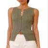 Adoeren Women Ribbed Knit Vest Crewneck Button Down Fitted Tank Stretchy Sleeveless Knitted Shirt Summer Streetwear(Green,M) view 1