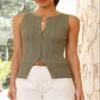 Adoeren Women Ribbed Knit Vest Crewneck Button Down Fitted Tank Stretchy Sleeveless Knitted Shirt Summer Streetwear(Green,M) view 2