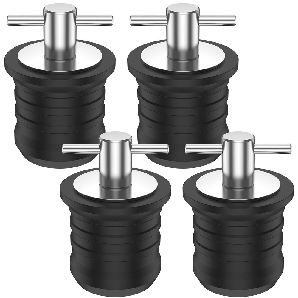 Abizarch 4Pcs T-Handle Drain Plug 25/32mm Metal Marine Boat Drain Plug Boat Rubber Plug Brass Boat Drain Twist Plug Sturdy Marine Boat Accessories for 3/4-inch 1-inch 1-1/4-Inch Hole(32mm,Silver)