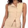 Adoeren Women Ribbed Knit Vest Crewneck Button Down Fitted Tank Stretchy Sleeveless Knitted Shirt Summer Streetwear(Biege,S) view 1