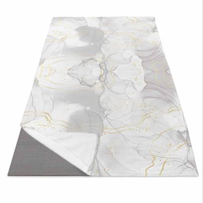 Yoga Mat Towel Abstract White and Gray Marble with Golden Line Non Slip Hot Yoga Mat Towel with Corner Pockets Absorbent Microfiber Yoga Towels for Hot Yoga, Bikram, Pilates, 26x70 Inch