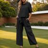 Women 2 Piece Cotton Linen Outfits Casual Short Sleeve Top Summer Plus Size Suits High Waist Wide Leg Pants Sets view 2