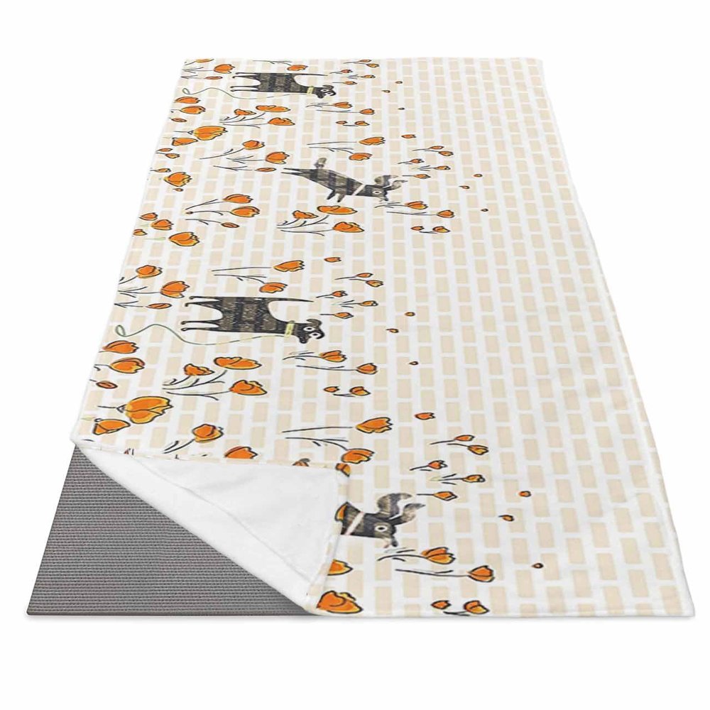 Rocking Giraffee Yoga Mat Towel Flower Cute Black Dog Brick Wall Non Slip Hot Yoga Mat Towel with Corner Pockets Absorbent Microfiber Yoga Towels for Hot Yoga, Bikram, Pilates, 26x74 Inch