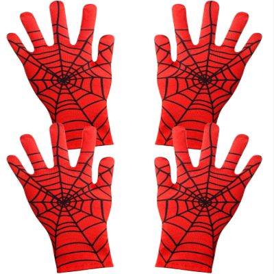 Geyoga 2 Pairs Spider Web Gloves Mardi Gras Spider Red and Black Gloves for Halloween Masquerade Homecoming Cosplay Gifts(Child)