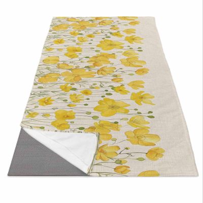 Rocking Giraffee Yoga Mat Towel Yellow Chrysanthemum Flower Linen Pattern Non Slip Hot Yoga Mat Towel with Corner Pockets Absorbent Microfiber Yoga Towels for Hot Yoga, Bikram, Pilates, 26x70 Inch