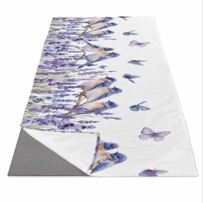 Rocking Giraffee Yoga Mat Towel Purple Lavender Bird Butterfly Printing Non Slip Hot Yoga Mat Towel with Corner Pockets Absorbent Microfiber Yoga Towels for Hot Yoga, Bikram, Pilates, 26x74 Inch