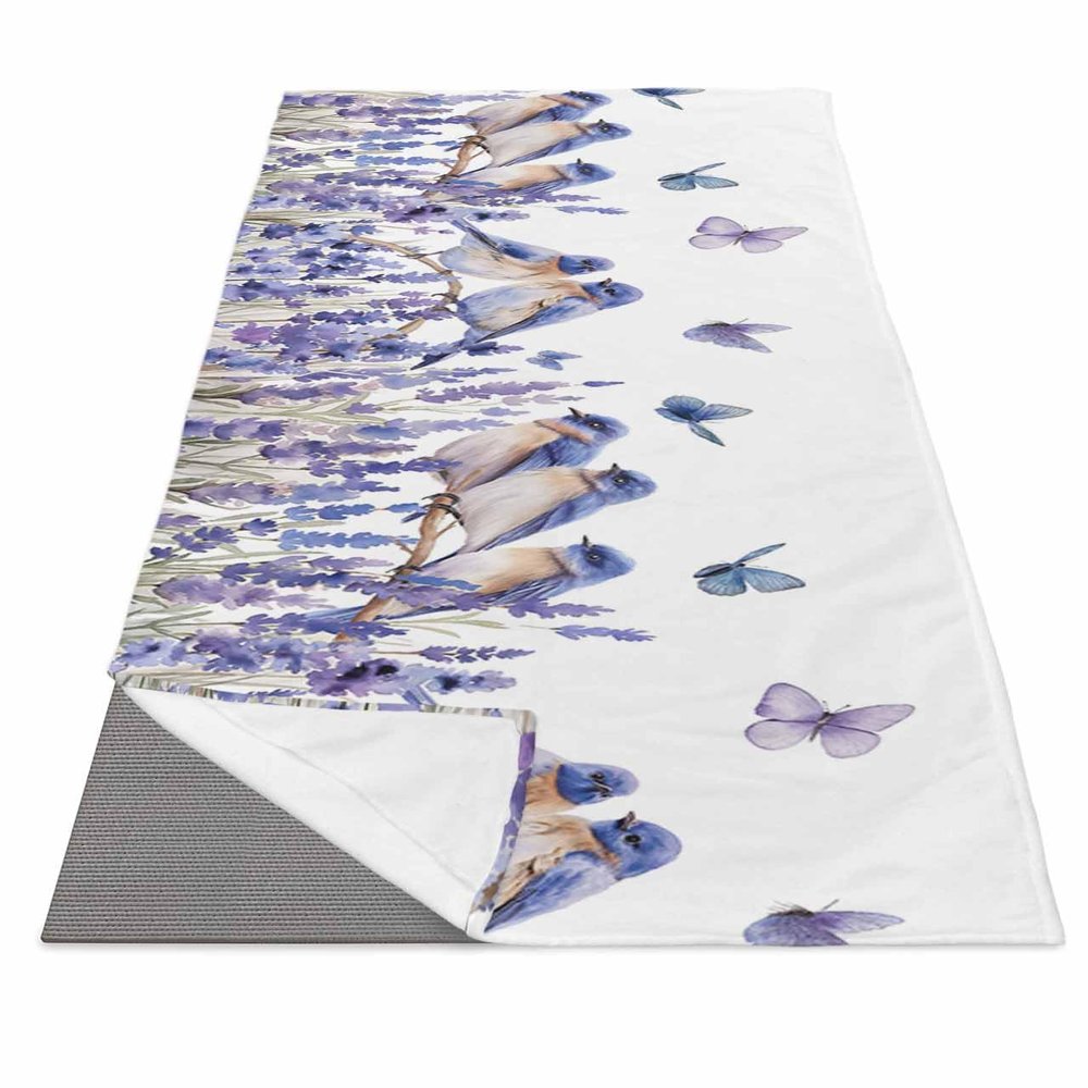 Rocking Giraffee Yoga Mat Towel Purple Lavender Bird Butterfly Printing Non Slip Hot Yoga Mat Towel with Corner Pockets Absorbent Microfiber Yoga Towels for Hot Yoga, Bikram, Pilates, 26x74 Inch