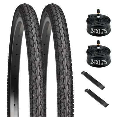 24 x 1.75 Bicycle Tires 2 Pack 24 x 1.75 Bike Tire and Tube with Schrader Valve 24" Bike Tires with 2 Tire Levers for 24" x 1.65/1.70/1.75/1.80 MTB/Off-Road/Hybrid Commuter Bikes