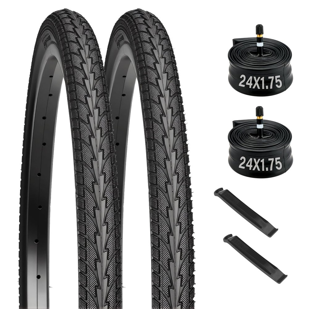 24 x 1.75 Bicycle Tires 2 Pack 24 x 1.75 Bike Tire and Tube with Schrader Valve 24" Bike Tires with 2 Tire Levers for 24" x 1.65/1.70/1.75/1.80 MTB/Off-Road/Hybrid Commuter Bikes