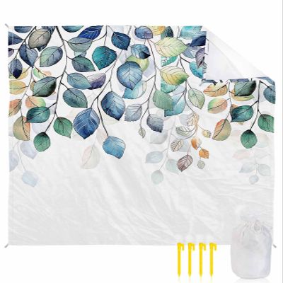 Beach Blanket Waterproof Sandproof Beach Mat,Autumn Thanksgiving Watercolor Leaves Picnic Blankets with Sand Pockets and Stakes,Farm Plants White Outdoor Pad for Seaside,Travel,Camping,Hiking