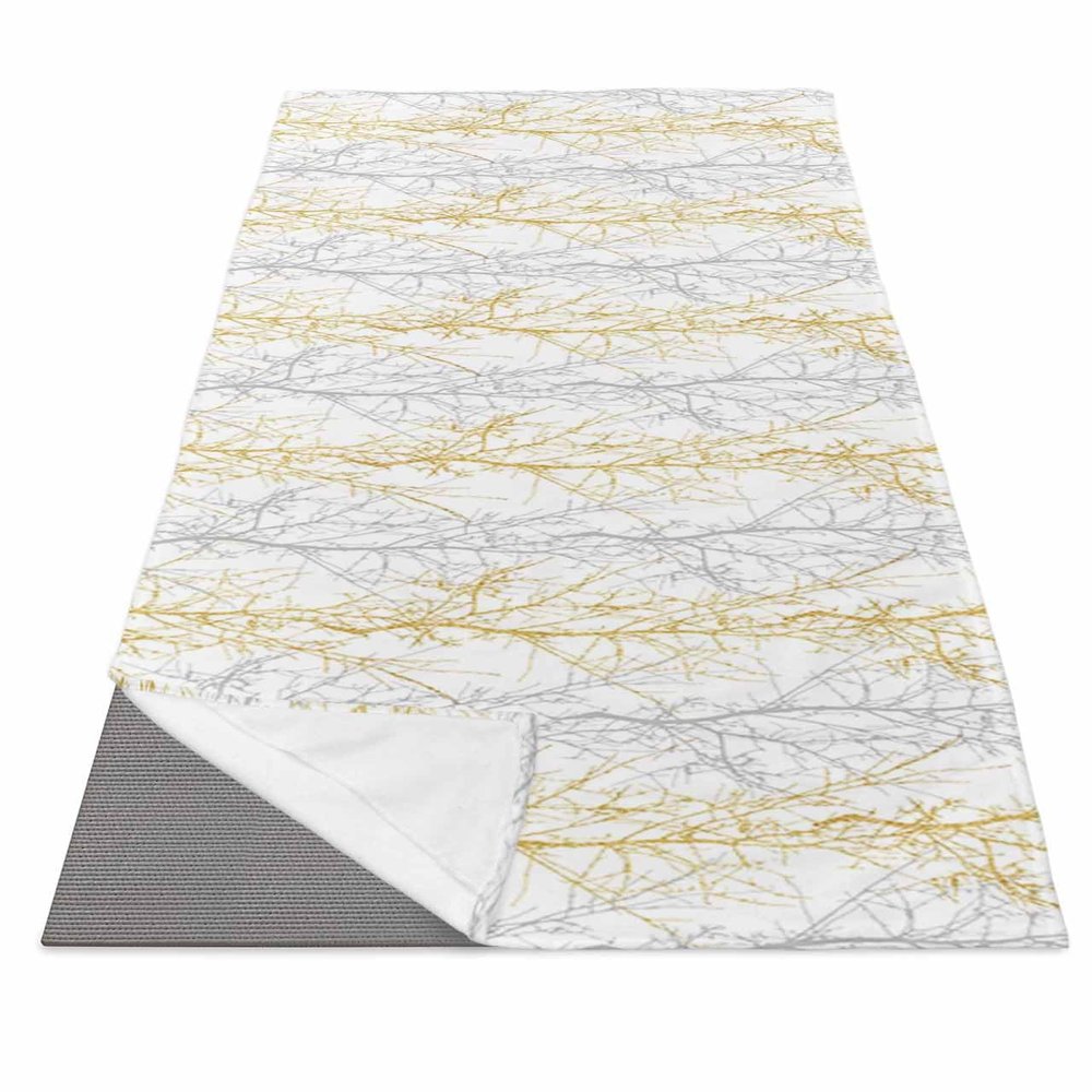 Rocking Giraffee Yoga Mat Towel Gold Grey Tree Branch Non Slip Hot Yoga Mat Towel with Corner Pockets Absorbent Microfiber Yoga Towels for Hot Yoga, Bikram, Pilates, 26x74 Inch