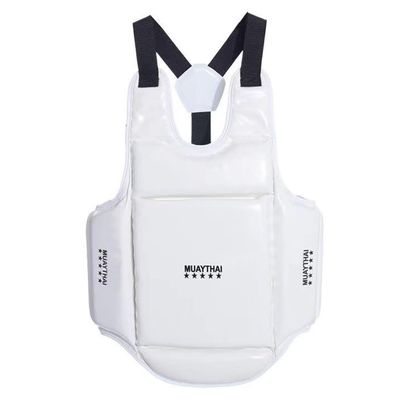 Boxing Chest Protector Training, PU Leather Thickened Adjustable Martial Arts Muay Thai MMA Taekwondo Karate Chest Protector (White,Medium)