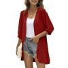 Cardigan for Womens 3/4 Sleeve Swiss Dots Kimono Lightweight Summer Chiffon Open Front Dusters Beach Cover Up Red view 4