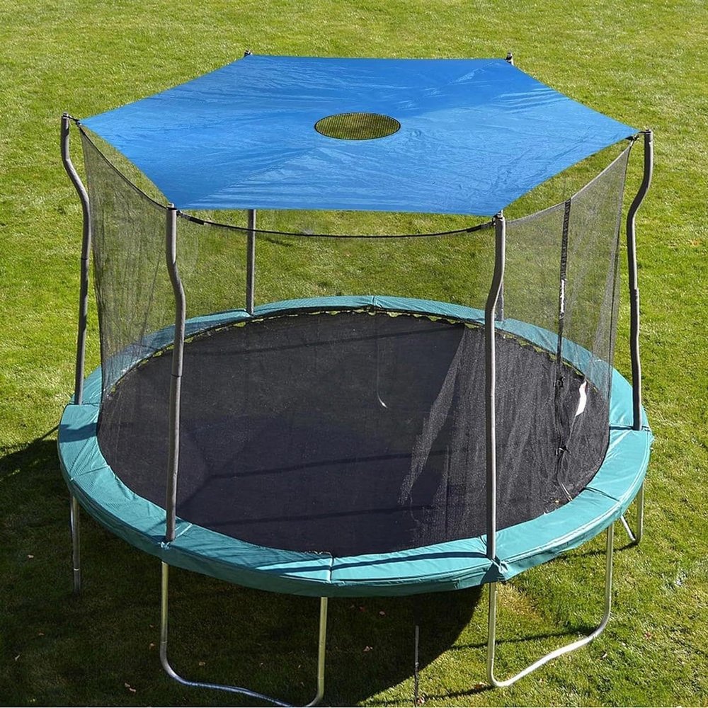 Busaiu Trampoline Shade Cover, 6/8/10/12/14/16FT Sun-Protection Trampolines Canopy, Portable Anti-UV Trampolines Sunshade Accessories(16FT-12 Poles)