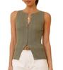 Adoeren Women Ribbed Knit Vest Crewneck Button Down Fitted Tank Stretchy Sleeveless Knitted Shirt Summer Streetwear(Green,L) view 1