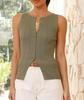 Adoeren Women Ribbed Knit Vest Crewneck Button Down Fitted Tank Stretchy Sleeveless Knitted Shirt Summer Streetwear(Green,L) view 3