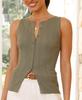 Adoeren Women Ribbed Knit Vest Crewneck Button Down Fitted Tank Stretchy Sleeveless Knitted Shirt Summer Streetwear(Green,L) view 4