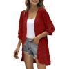 NineFit Basics Cardigan for Womens 3/4 Sleeve Swiss Dots Kimono Lightweight Summer Chiffon Open Front Dusters Beach Cover Up, Small, Red view 1