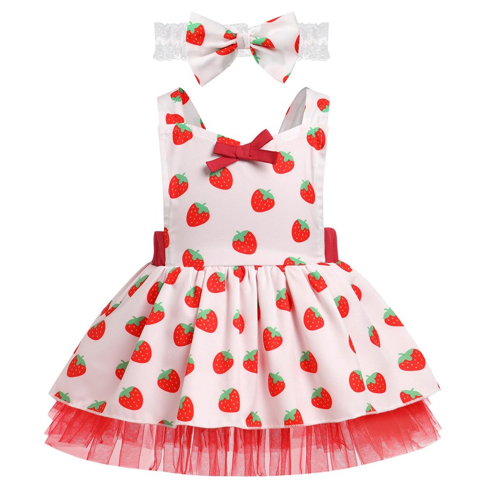 ODASDO Berry First 1st Birthday Outfit for Baby Girls Strawberry Dress One Year Old Party Cake Smash Summer Sunsuit Toddlers Backless Tutu Tulle Romper Newborn Photo Shooting Red Strawberry 12-18M