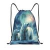 CSGJMYGS Drawstring Backpack for Women Men Gym Drawstring Bags Polar Bears Northern Lights String Bag Swim Bag view 1