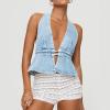 Women's Y2K Denim Tank Tops Tie-up Sleeveless Halter Jeans Tops Sexy Backless Denim Vest Going Out Tops Streetwear (Light Blue, S) view 2