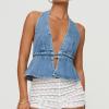 Women's Y2K Denim Tank Tops Tie-up Sleeveless Halter Jeans Tops Sexy Backless Denim Vest Going Out Tops Streetwear (Blue, XL) view 2