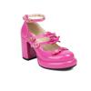 SACFOF Chunky High Heel Bow Pumps for Women Platform Round Toe Ankle Strap Mary Jane Patent Leather Dressy Shoes view 1