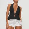 Women's Y2K Denim Tank Tops Tie-up Sleeveless Halter Jeans Tops Sexy Backless Denim Vest Going Out Tops Streetwear (Black, XL) view 2