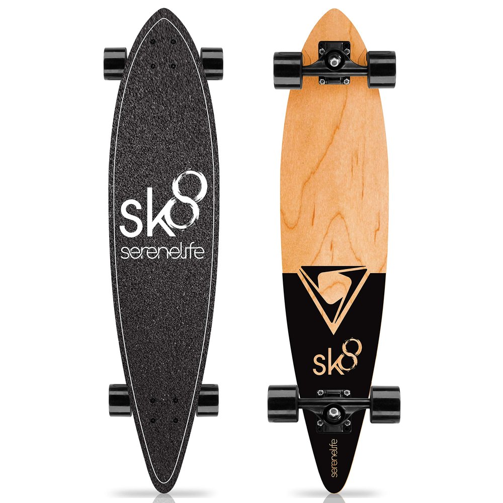 SereneLife Mini Cruiser Skateboard for Kids, Teens and Adults, Flat Concave Design with Non Slip Black Grip Tape, Durable Ply Deck, 44x10x4 in, Canadian and Bamboo Maple Deck (Black)