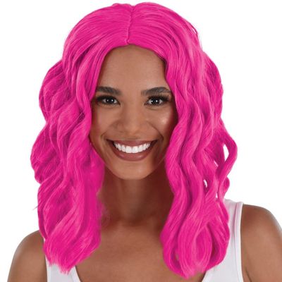 Amscan Vibrant Pink Body Wave Wig - 1 Piece - One Size Fits All, Perfect for Parties, Cosplay, and Everyday Fashion