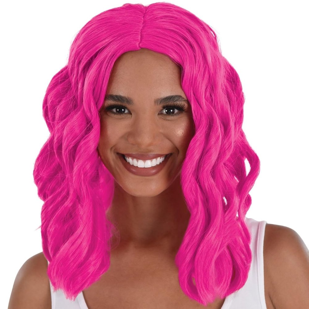 Amscan Vibrant Pink Body Wave Wig - 1 Piece - One Size Fits All, Perfect for Parties, Cosplay, and Everyday Fashion