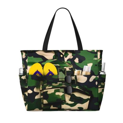 SSIMOO Green Army Digital Camouflage Print Spacious Travel Beach Bag,Versatile Anti-Sand Beach Tote,For All Your Needs, Black