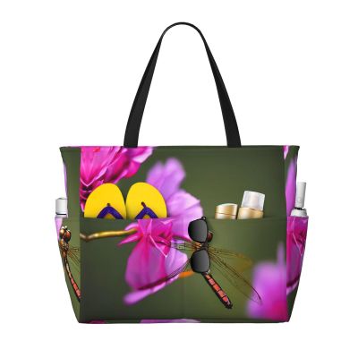 Dragonfly On The Flower Print Anti-Sand Beach Tote Bag,Versatile And Stylish For All Your Adventures