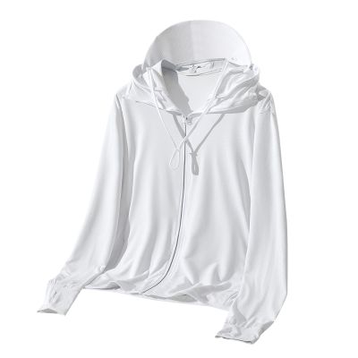Men's Sun Shirts UPF 50+ Light Jacket UV Sun Protection Zip Up Hoodie Breathable Long Sleeve SPF Fishing Hiking Shirt White