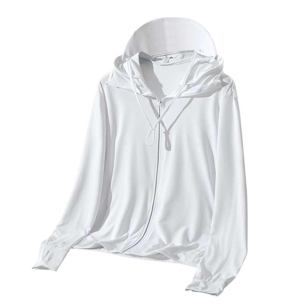 Men's Sun Shirts UPF 50+ Light Jacket UV Sun Protection Zip Up Hoodie Breathable Long Sleeve SPF Fishing Hiking Shirt White