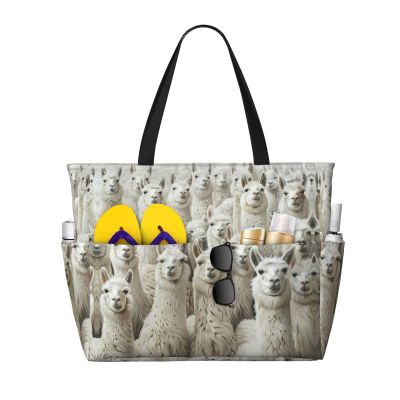 Cute Llama Print Spacious Hand-Held Tote,Sand-Resistant Beach Carry Bag For Fashionable Ladies