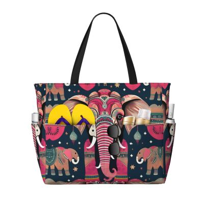 Bohemian Elephant Pattern Print Spacious Hand-Held Tote,Sand-Resistant Beach Carry Bag For Fashionable Ladies