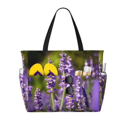 Lavender Flower S Print Spacious Travel Beach Bag,Versatile Anti-Sand Beach Tote,For All Your Needs