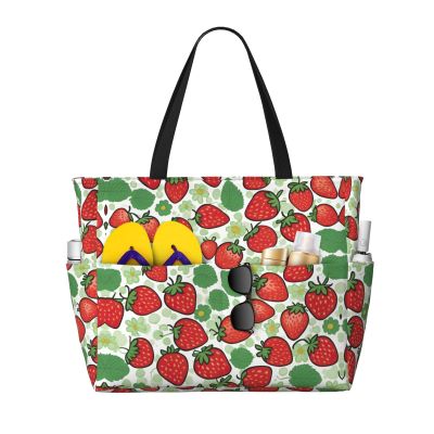 Strawberry Pattern Print Anti-Sand Beach Tote Bag,Versatile And Stylish For All Your Adventures